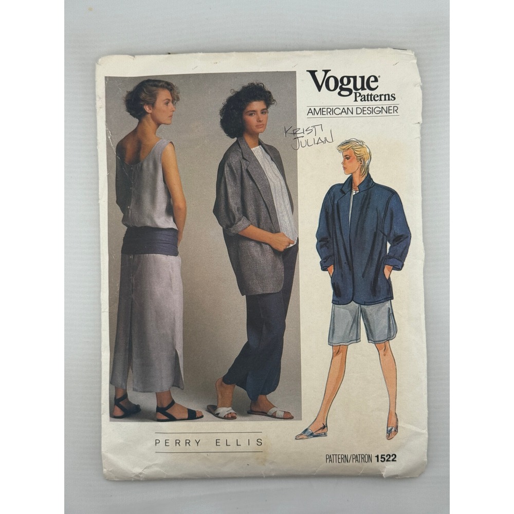 Vogue Sewing Pattern Perry Ellis 1522 Women Size 8 Multi Piece Wardrobe Fair Cut